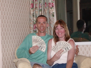Bob and I with our rarity - winnings from Vegas!
