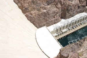 Looking down the face of the Hoover Dam over the Arizona powerplant