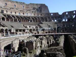 Inside the Roman Colosseum, overlooking the arena